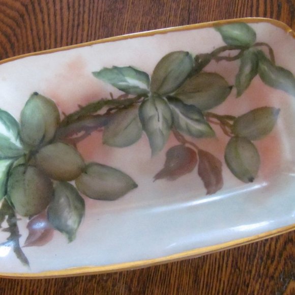 Art Nouveau China 1915 Olive Dish Hand Painted Bowl Olive Branch Italian Wedding - Picture 2 of 5